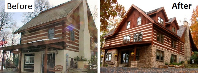 Timber Frame Log Home Addition Construction Lehigh Valley Poconos Pennsylvania, Before And After Pictures